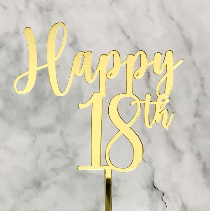 Happy 18Th Gold Acrylic Cake Topper - Partytime