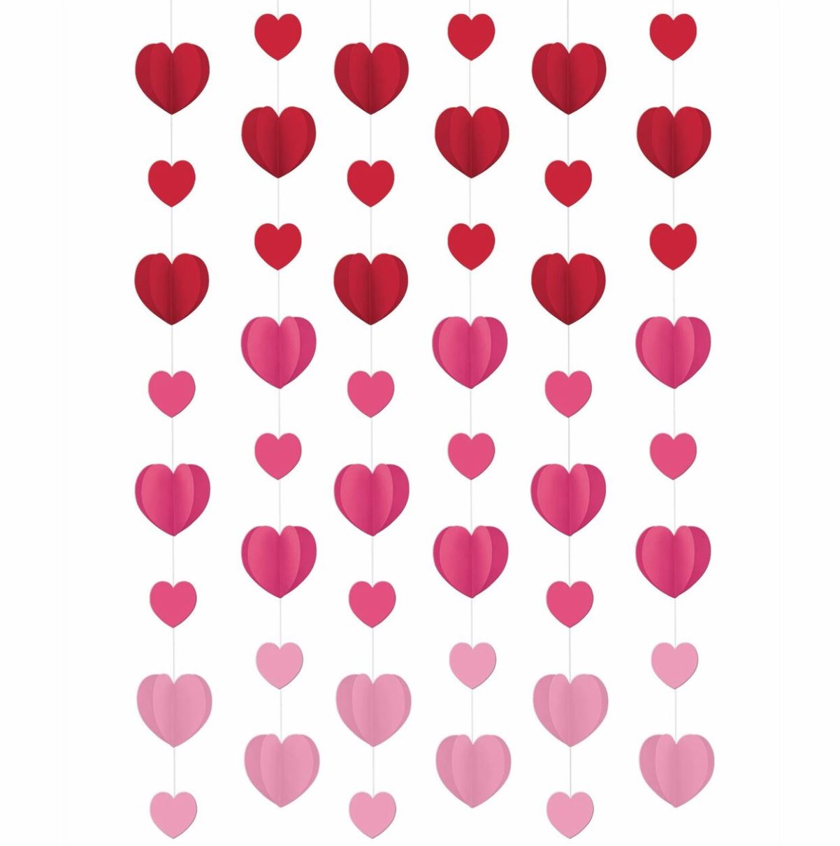Dimensional Pink & Red Heart Garlands Pack of 6 Partytime